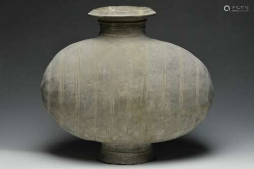 A Black Pottery Cocoon Jar, Han Dynasty