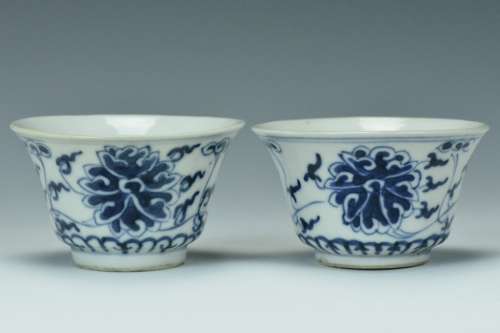 A Pair of Blue and White Cups, Early 20th Century