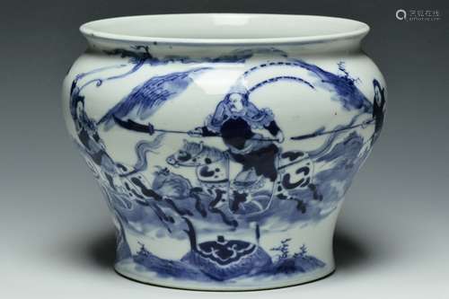 A Blue and White Figure Subject Jar, 19th Century