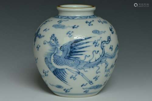 A Blue and White Phoenix Jar, 18th Century