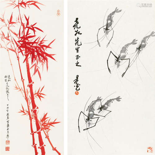 朱晨光刘雪涛 画 （两帧） 镜片 水墨纸本、设色纸本