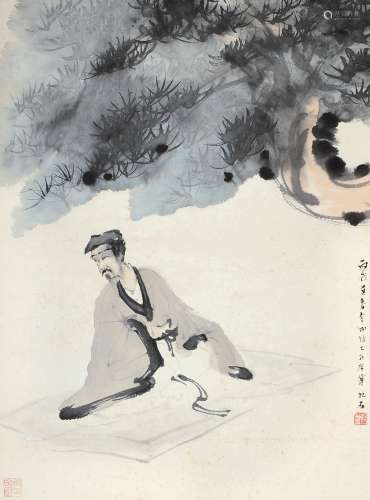 傅抱石 丙戌（1946年）作 高士图 镜片 设色纸本