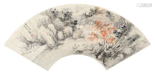 张谷雏 丙寅（1926年）作 采菊图 镜片 设色纸本