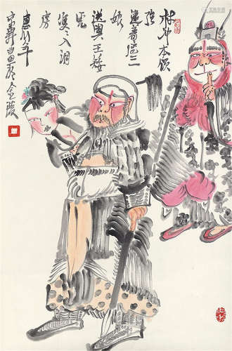周京新 庚辰（2000年）作 水浒人物 镜片 设色纸本