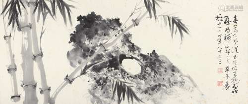 刘春草 辛未（1990年）作 竹石图 镜片 水墨纸本