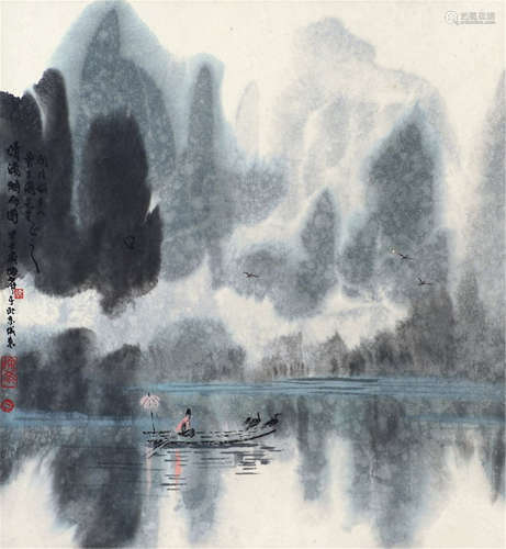 徐希 甲子（1984年）作 清漓烟雨图 立轴 设色纸本