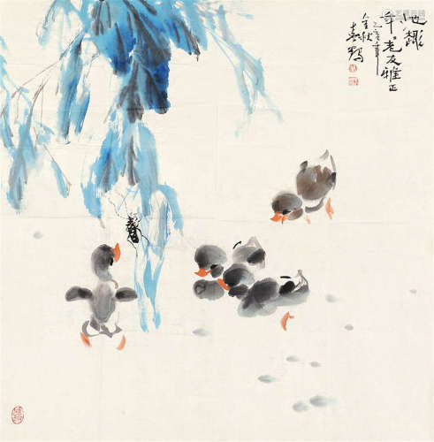 蔡春鹤 乙亥（1995年）作 池趣 镜片 设色纸本