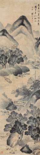 陈作舟 庚辰（1820年）作 仿米家山水 立轴 水墨纸本