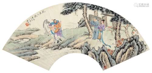 陈少梅 庚辰（1940年）作 风尘三侠 镜片 设色纸本