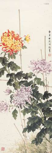 沈仲强 庚寅（1950年）作 秋菊 镜片 设色纸本