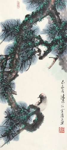 徐纯源 乙未（1979年）作 松雀图 镜片 设色纸本