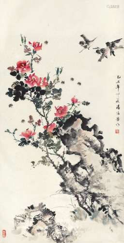 潘培荣 乙丑（1985年）作 花鸟 立轴 设色纸本