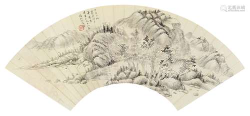 何维朴 丁亥（1887年）作 山水 镜片 设色纸本