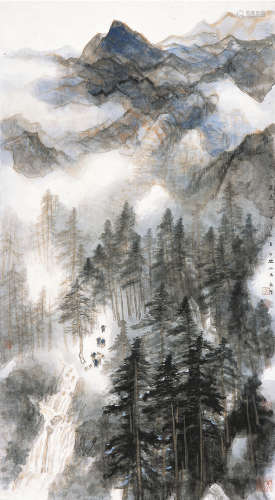 李劲堃 癸巳（2013年）作 初冬山道远 镜片 设色纸本