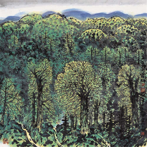 林丰俗 甲戌（1994年）作 绿遍山原 镜片 设色纸本