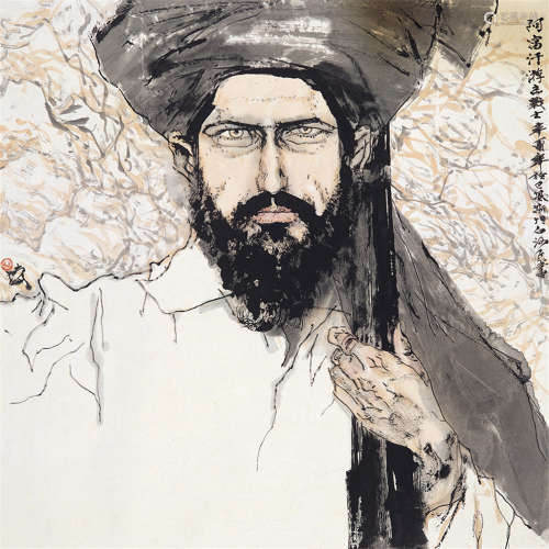林墉 辛酉（1981年）作 阿富汗士兵 镜片 设色纸本