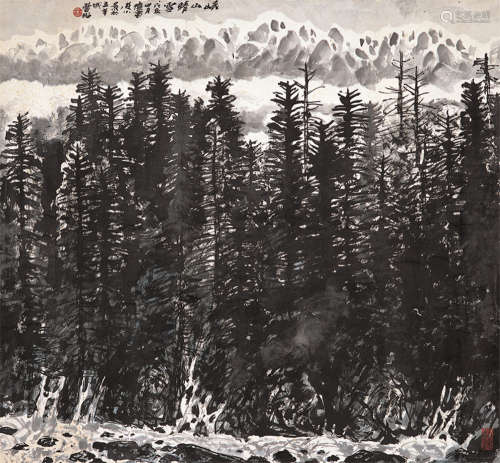 林丰俗 戊寅（1988年）作 岷山晴雪 镜片 设色纸本