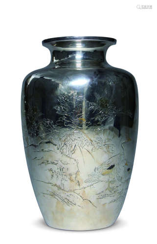 纯银花卉花瓶
