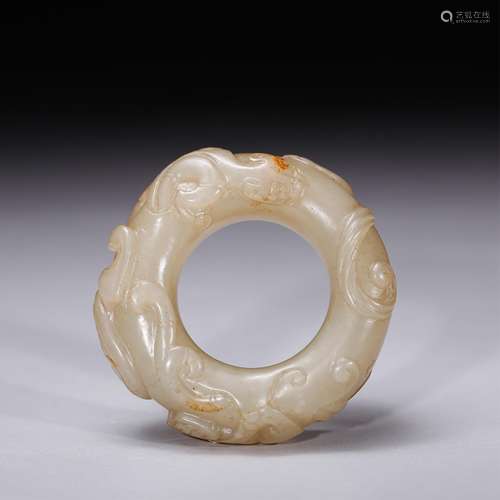 CHINESE WHITE JADE CHILONG JADE RING