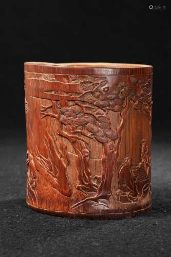 CHINESE BAMBOO CARVED BRUSH POT, REPUBLIC PERIOD