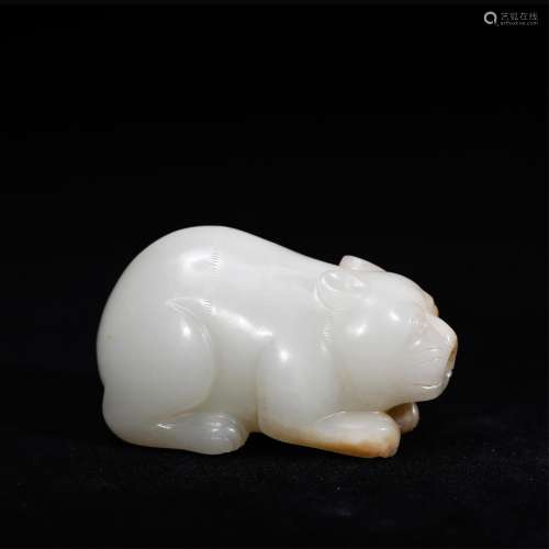 CHINESE WHITE JADE CARVED CAT
