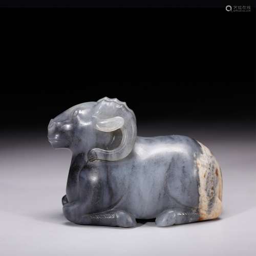 CHINESE GRAY JADE FIGURE OF RAM