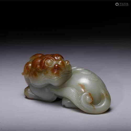 CHINESE CELADON JADE FIGURE OF BEAST