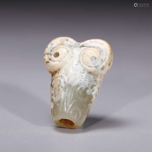 CHINESE WHITE JADE CARVED RAM HEAD