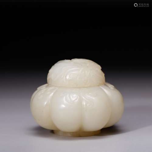 CHINESE WHITE JADE COVER PUMPKIN SHAPE JAR