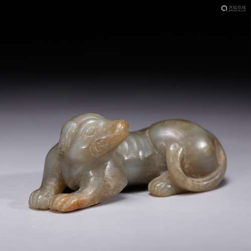 CHINESE CELADON JADE FIGURE OF DOG