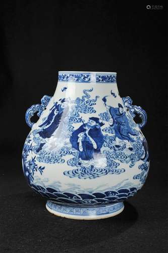 CHINESE BLUE AND WHITE ZUN VASE, DEER SCENE