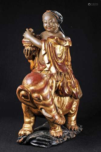 CHINESE GILT WOOD FIGURE OF LIUHAI