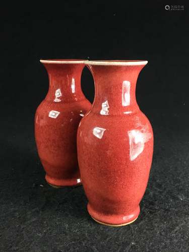 PAIR OF CHINESE OX BLOOD GLAZED VASE