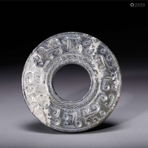 CHINESE ARCHAIC STYLE JADE BI DISK