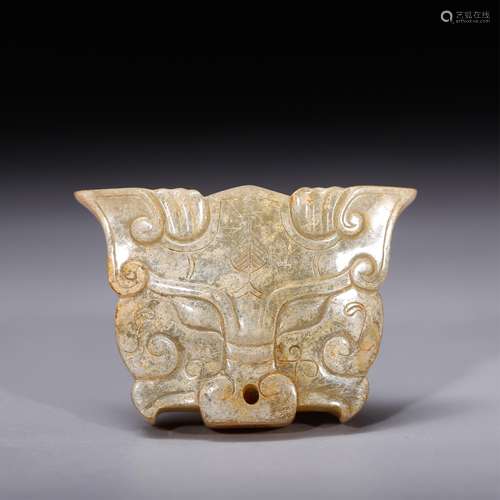 CHINESE JADE CARVED BEAST MASK