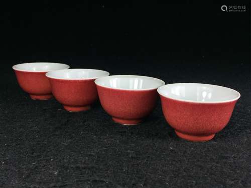 GROUP OF CHINESE RED GLAZED PORCELAIN CUPS