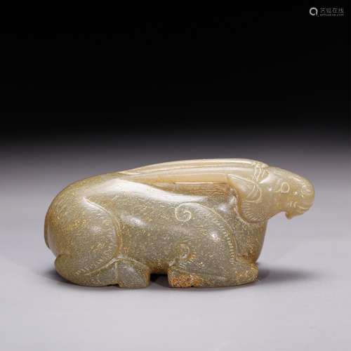 CHINESE CELADON JADE FIGURE OF DEER