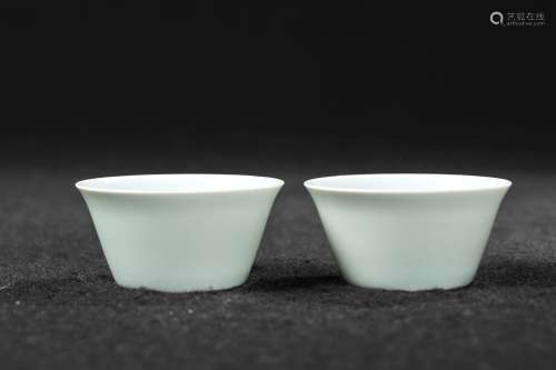 PAIR OF CHINESE CELADON GLAZED TEA CUPS