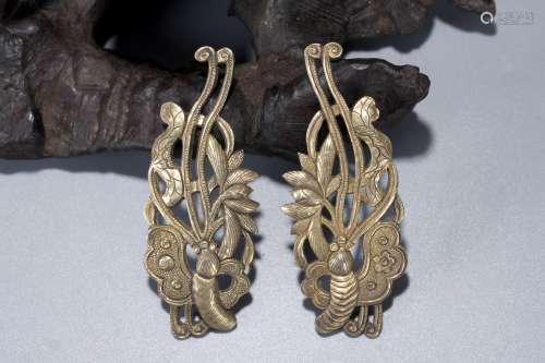 PAIR OF CHINESE GILT SILVER BUTTERFLY ORNAMENT