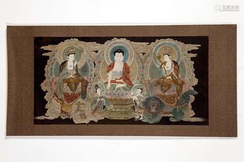 CHINESE BUDDHIST PAINTING OF SHAKYAMUNI AND GUANYI