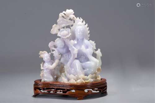 CHINESE PURPLE JADEITE CARVED GUANYIN
