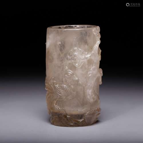 CHINESE CRYSTAL CARVED BRUSH POT