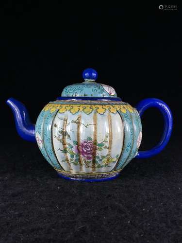 CHINESE POLYCHROME ZISHA TEA POT