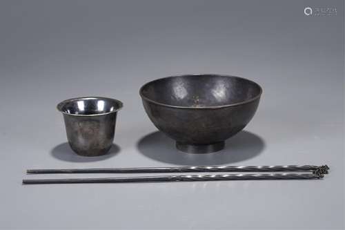 GROUP OF 3 CHINESE SILVER WARE