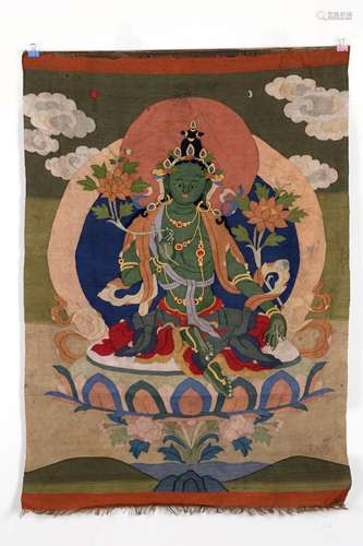 CHINESE KESI THANGKA OF GREEN TARA