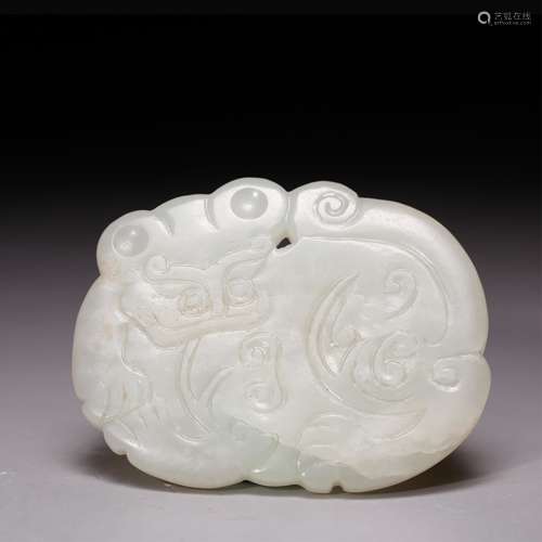 CHINESE WHITE JADE PENDANT WITH TIGER MOTIF