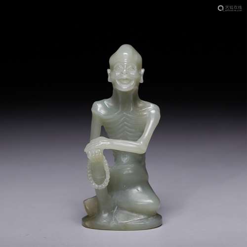 CHINESE CELADON JADE FIGURE OF LOHAN