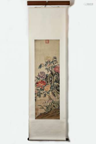 CHINESE SCROLL PAINTING OF FLOWERS