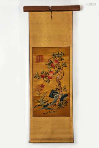 CHINESE SILK EMBROIDERY ON SCROLL