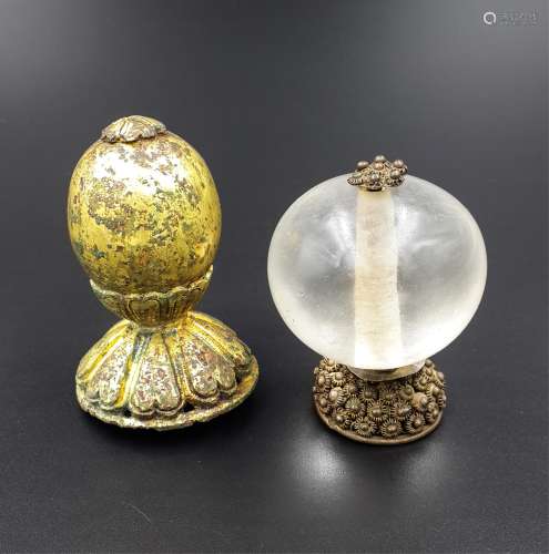 TWO CHINESE CRYSTAL OFFICIAL HAT FINIALS